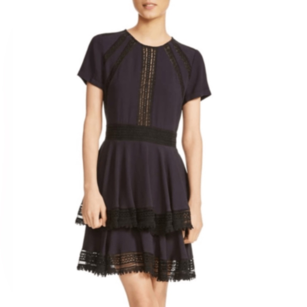Maje‎ Paris Lace Trim Short Sleeve Tiered Dress